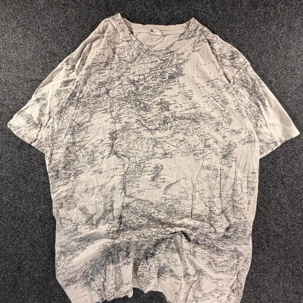 Baja Island Vintage World Map Print T Shirt Mens XL Grey Travel Graphic Y2K